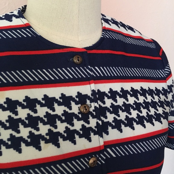 VTG 60 70 MOD Tie Waist Top Red Blue Stripes - Picture 12 of 16